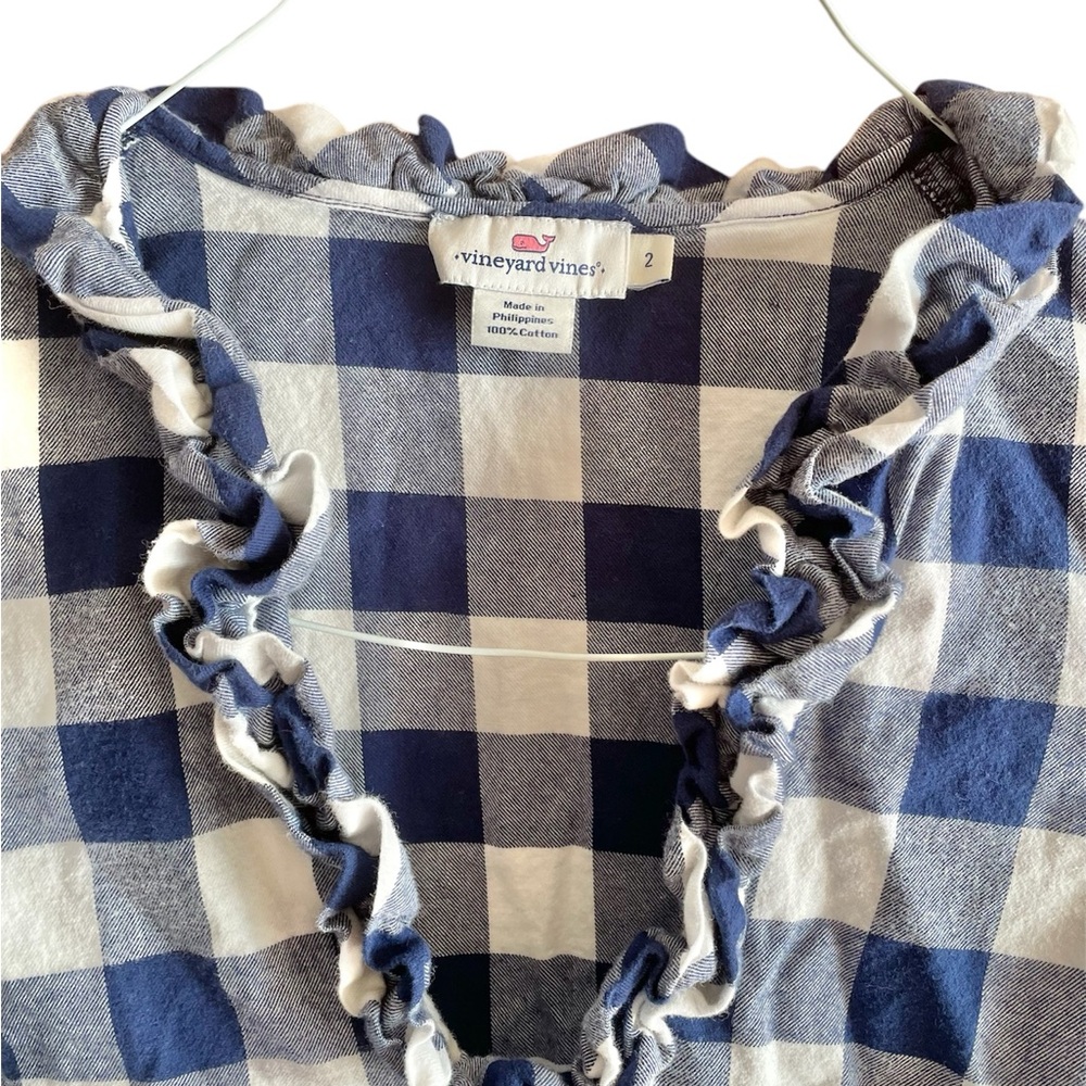 Vineyard Vines Plaid Flannel Ruffle Neck Cotton Dress - Picture 3 of 4